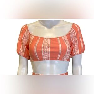 LemLem Women's Orange and White Bikini Top Medium NWOT